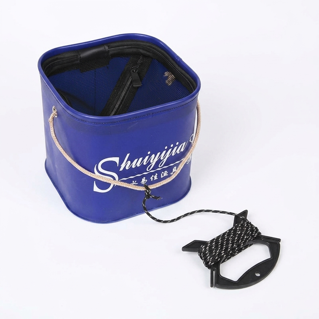 Collapsible Fishing Bucket with Rope, Waterproof PVC Coated Foldable Water