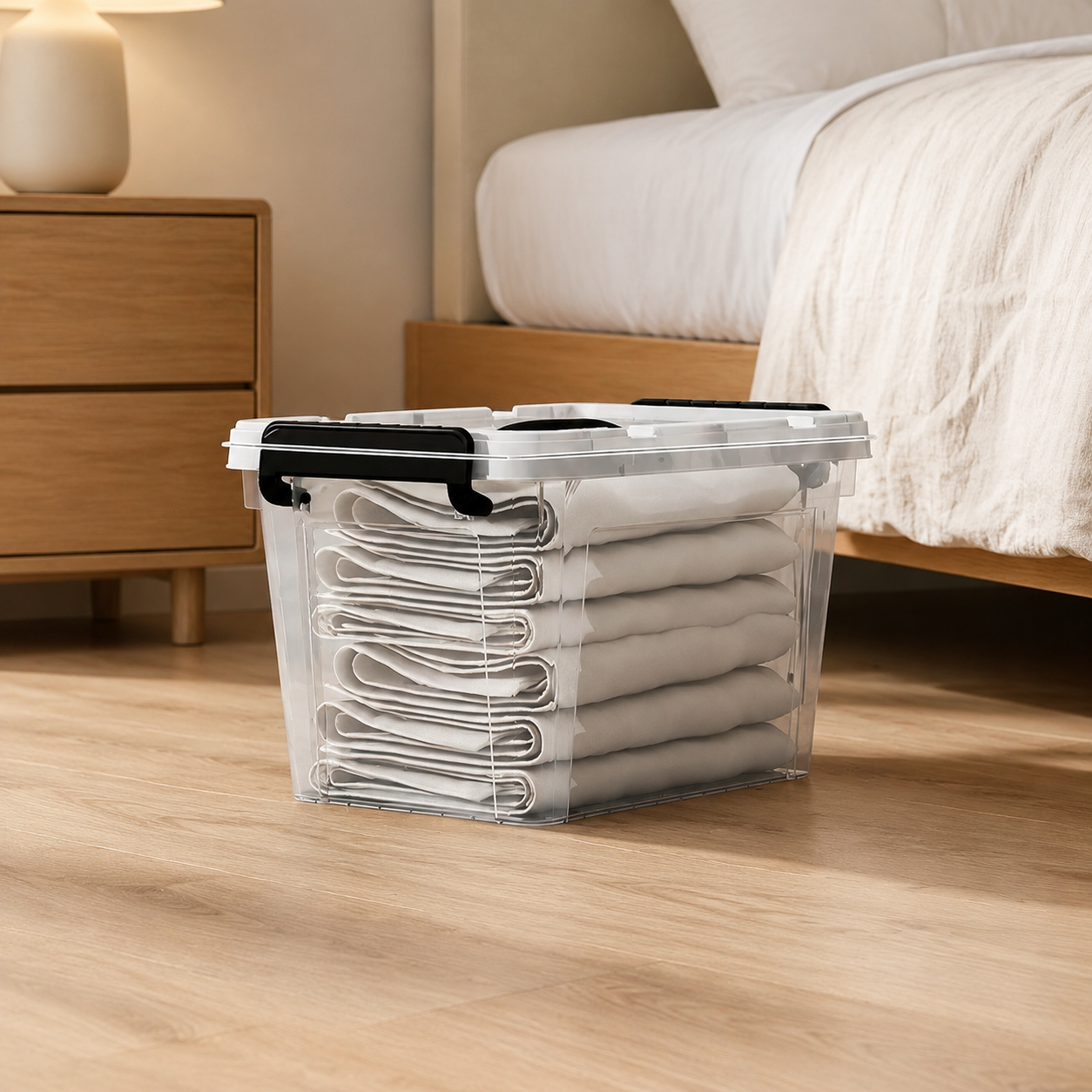 Storage box, garment case, container box 10L-20L, with lid, transparent, made of polypropylene