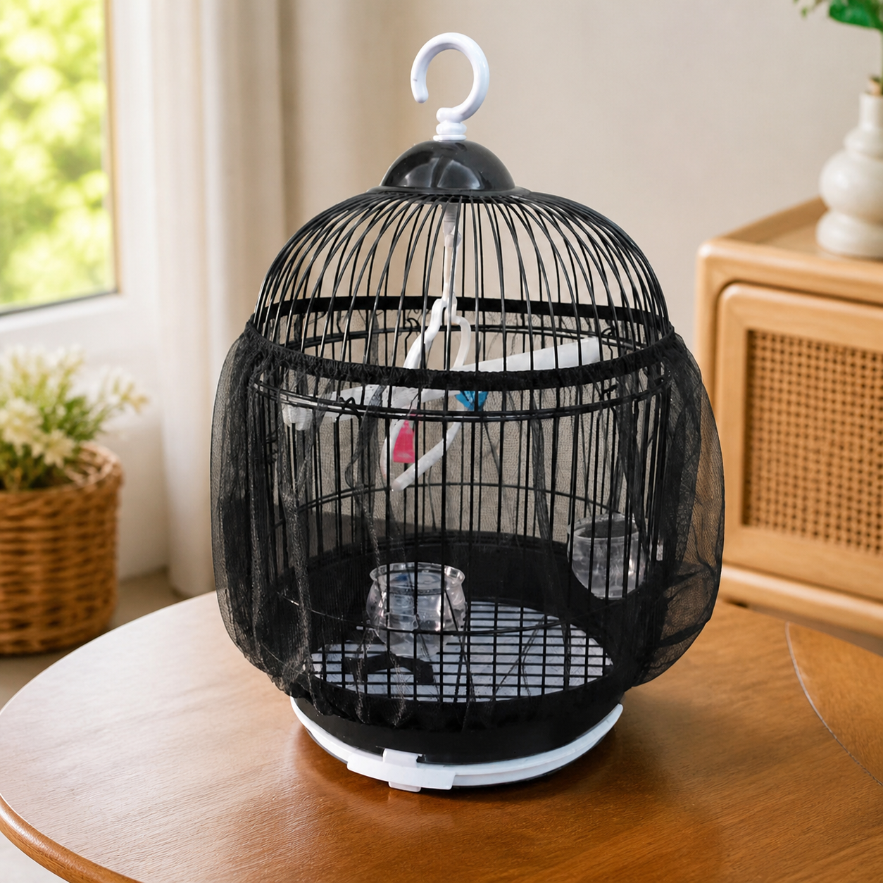 Bird Cage Skirt, Breathable Mesh Material Guard, 37cm High Washable Cage Cover, Elastic Band for 170-190cm Cages