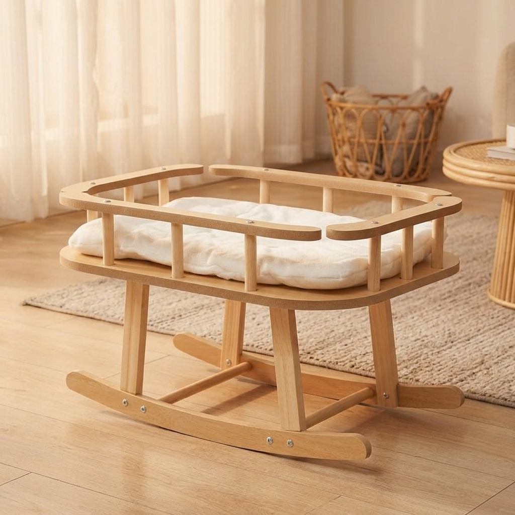 Cat Hammock Rocking Bed and Swing, Freestanding Wooden Furniture for Indoor Cats, Elevated Raised Bed for Restful Sleep and Playful Comfort