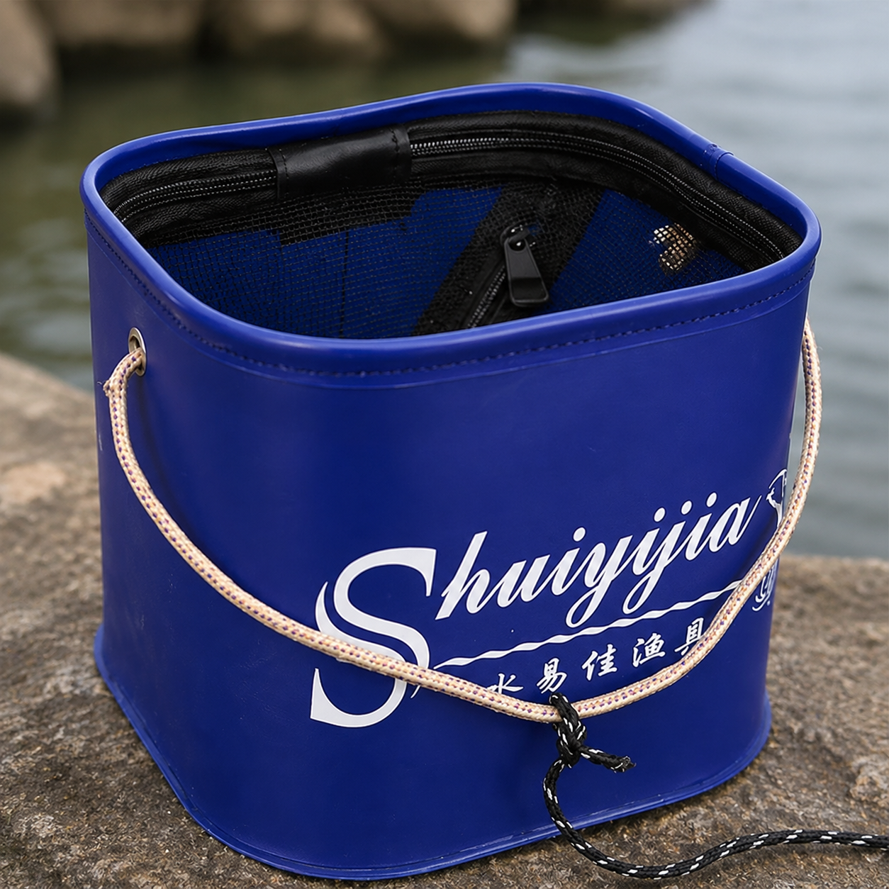 Collapsible Fishing Bucket with Rope, Waterproof PVC Coated Foldable Water - Produktbild 1