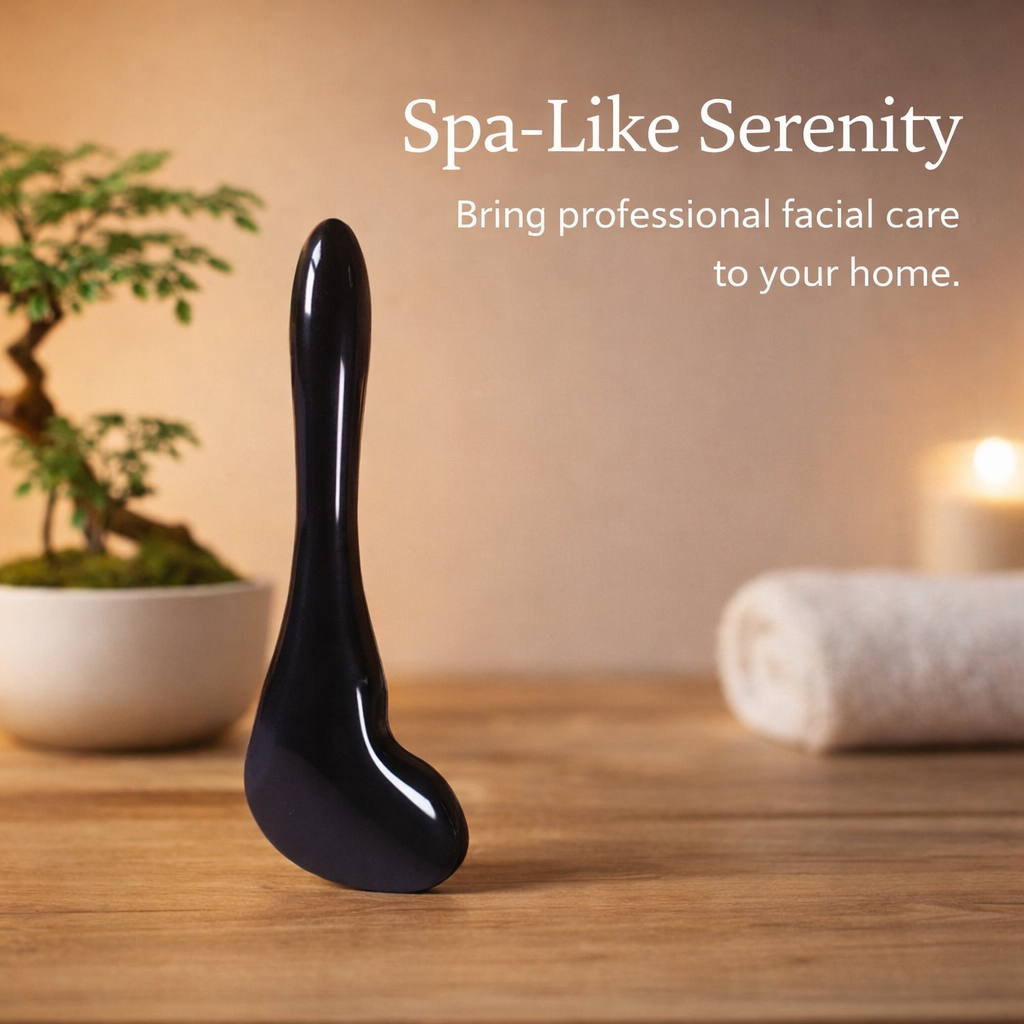 Black Gua Sha Facial Massage Tool and Eye , Natural Stone Massager for Jawline Sculpting and Puffiness Reducing
