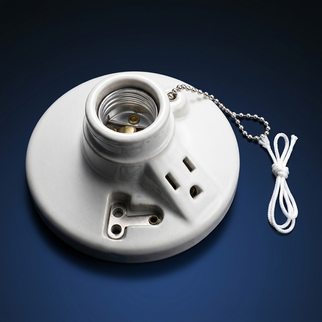 Light Switch with Pull Cord for Bathroom Light, Vintage E27 Lamp Bulb Holder for Ceiling Light, Ceramic Lamp with 4.5 Inch Base, Pendant Light