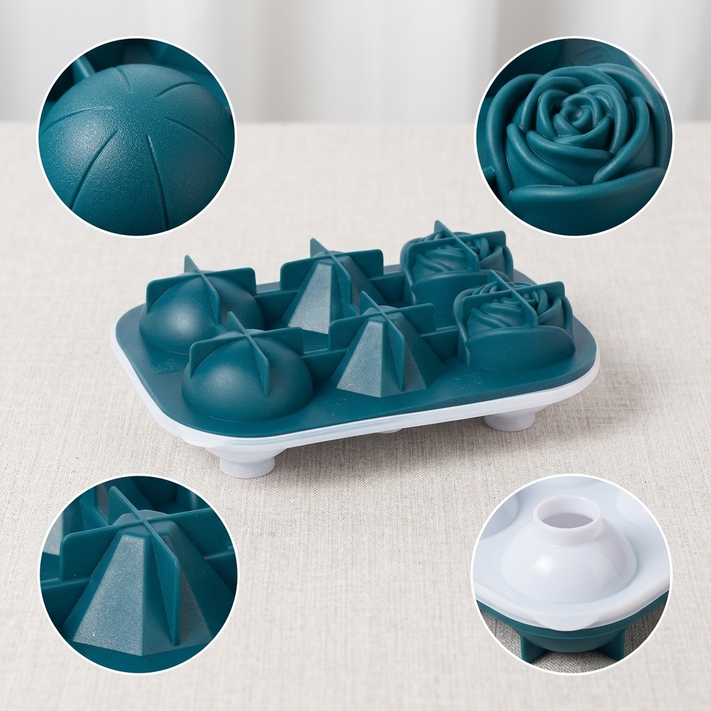 Rose Diamond Spherical Silicone Ice Cube Trays for Whiskey &amp; Cocktails