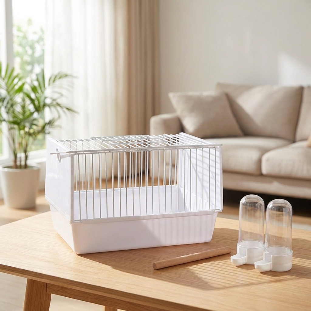 Portable Bird Carrier Cage with Standing Wooden Perch, Wire Transport Cage for Small Parrot Parakeet Budgie, Top Handle for Animal Hospital Trips