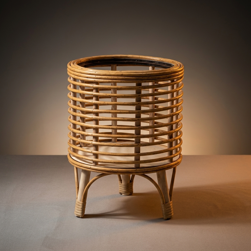 Plant Pots with a Tall Plant Stand for Indoor Plants, Pack of 2 Rattan Plant Pot Stand for Laundry Storage, Round Storage Basket, Floor Standing