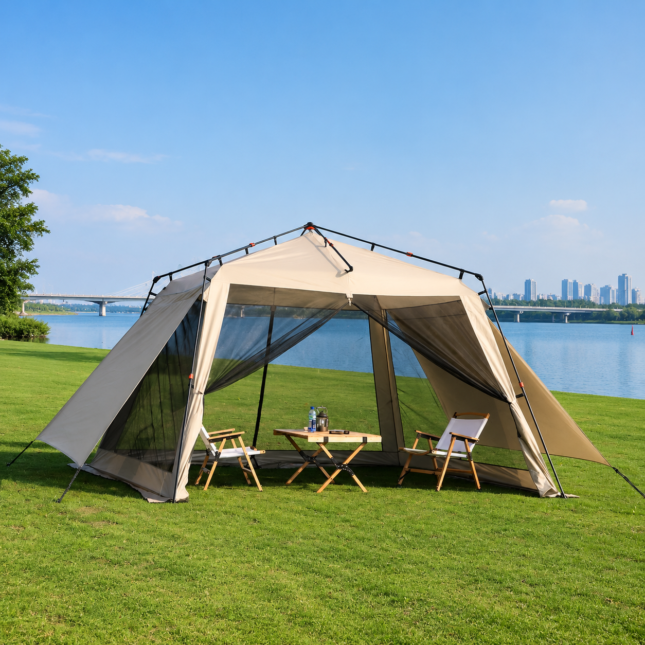 Camping Pavillon 3x3m, Wasserdichtes Camping Zelt mit Mückenschutz