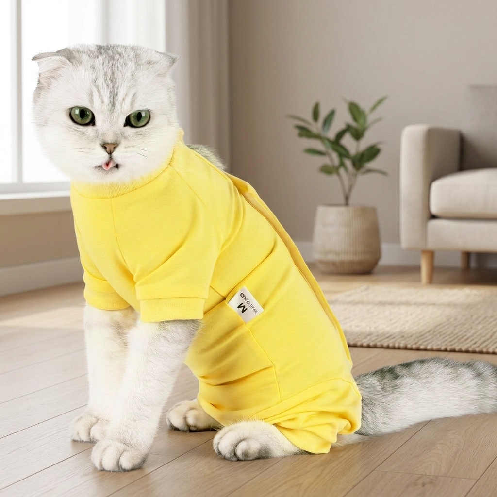 Cat Recovery Suit with Fasteners, Four-Leg Design Polyester Fiber Post-Surgery Cat Clothes, Long Sleeve Surgery Suit for Recovery and Spay Weaning