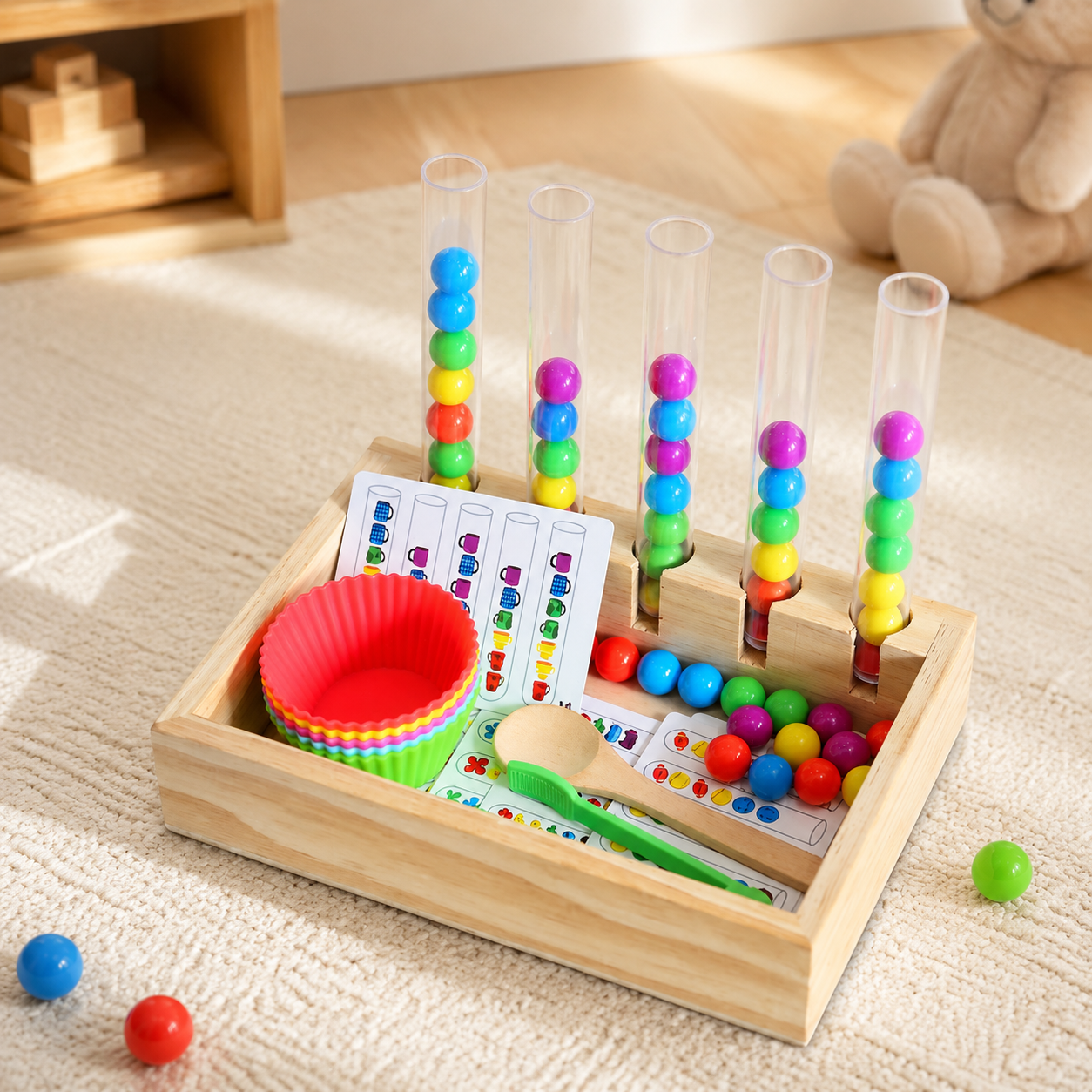 Preschool Learning Toy, Precision Finger Play with Rainbow Balls in Cups, Fine Motor Skills Learning Games for 4-6 Years Old