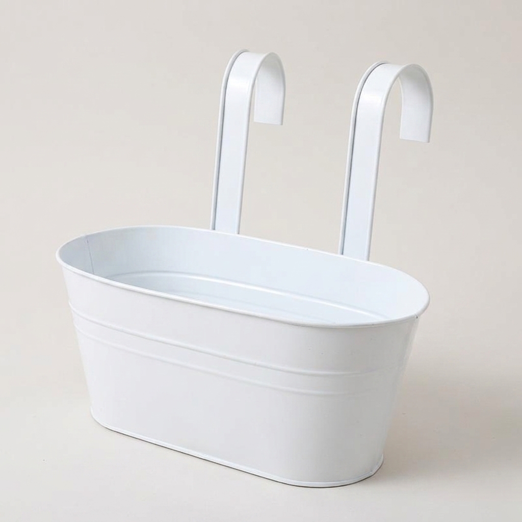 Plant Pots for Garden Decor and Flower Pots, Hanging Plant Wall Planter with Detachable Hooks, Oval Shape Fence Hanging Planters, Metal Pack 1