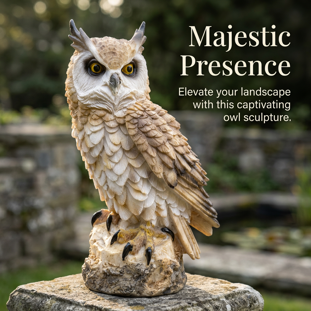 Hand-Carved Garden Owl Statue, Resin Owl Sculpture for Patio, Decorative Owl Figure Indoor, Animal Garden Statue for Porch, Owl Statue for Home Garden