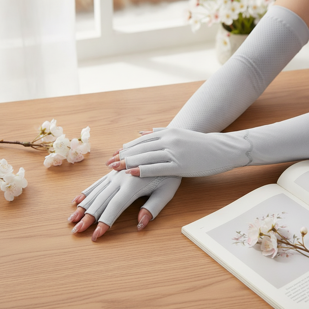 Fingerlose UV Handschuhe Damen, rutschfeste Armstulpen für Autofahren - Produktbild 2