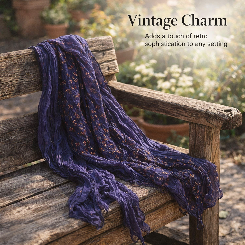 Vintage Crinkle Floral Linen Scarf for Women, Lightweight Shawl for Travel Beach Outdoor Activities, 35.4"X 70.9