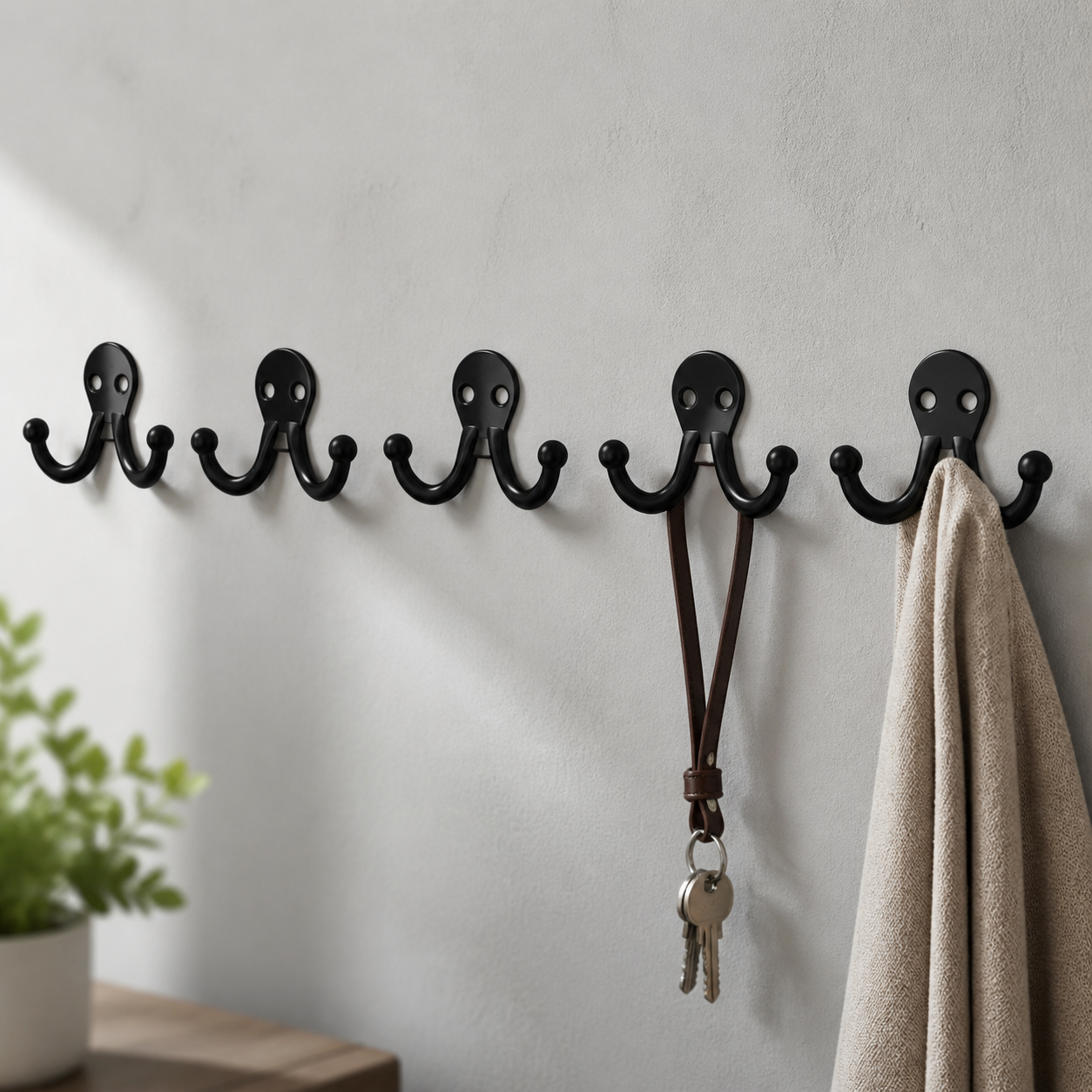 Scandinavian Wall Hook, Double Prong Towel Hook, Rust Resistant Zinc Alloy Coat Hooks for Robes & Small Items