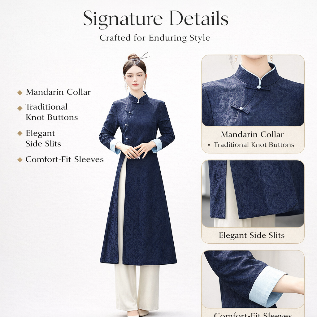 Women Two Piece Qipao Top and Trousers Set for Tea Ceremony, Chinese Tunic with Blended Material, Traditional Style Meditation Wear