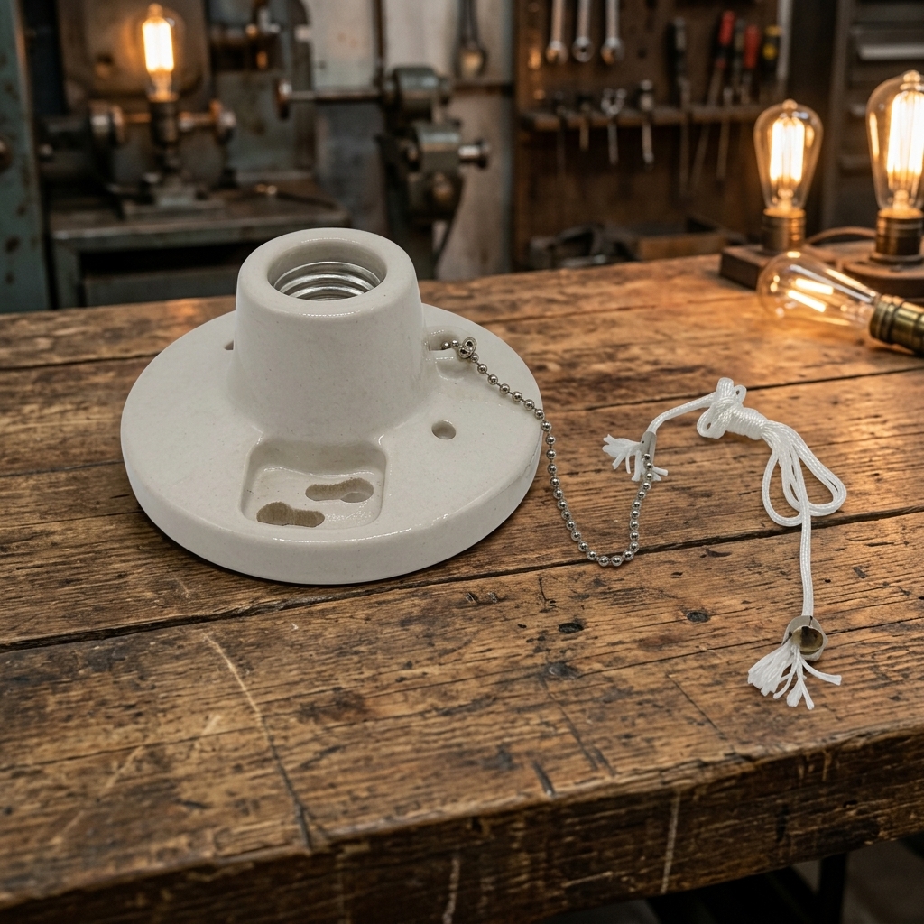 Ceiling Light for Garage Lighting with Vintage Lamp Style, Pull Cord and Pull Switch for Easy Control, E27 Lamp Screw Bulb with 4.5 Inch Base