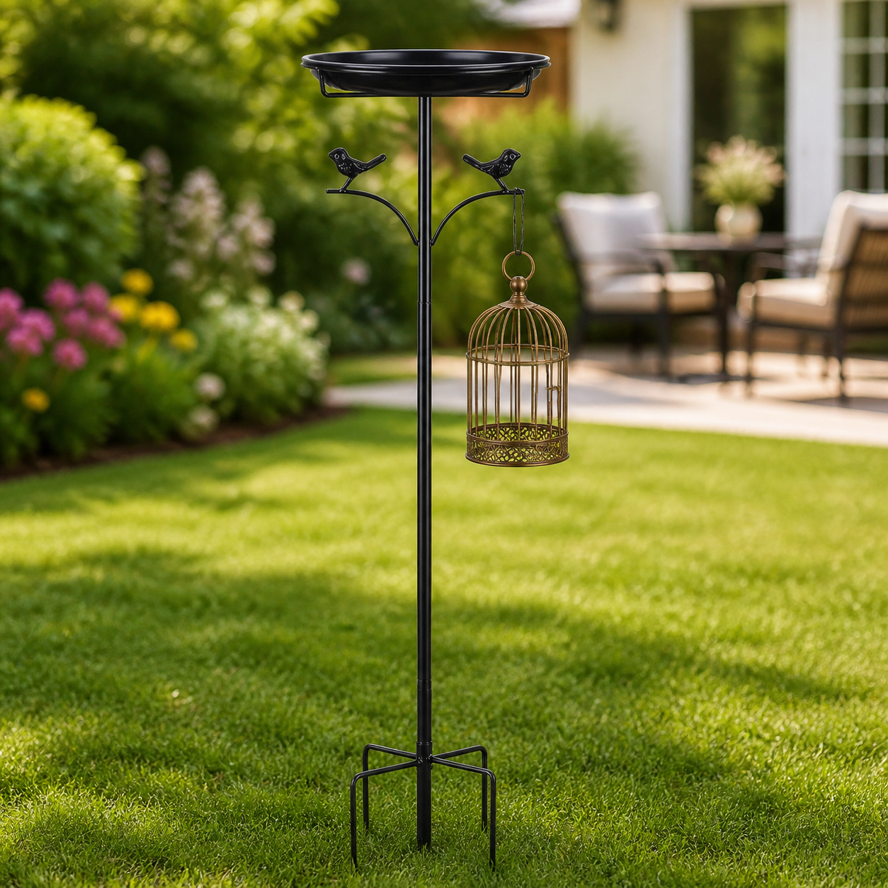 Retro Metal Garden Focal Point Stand, 121cm Freestanding Birdbath, Pedestal Birdbath for Outdoor, Weather Resistant Feeder