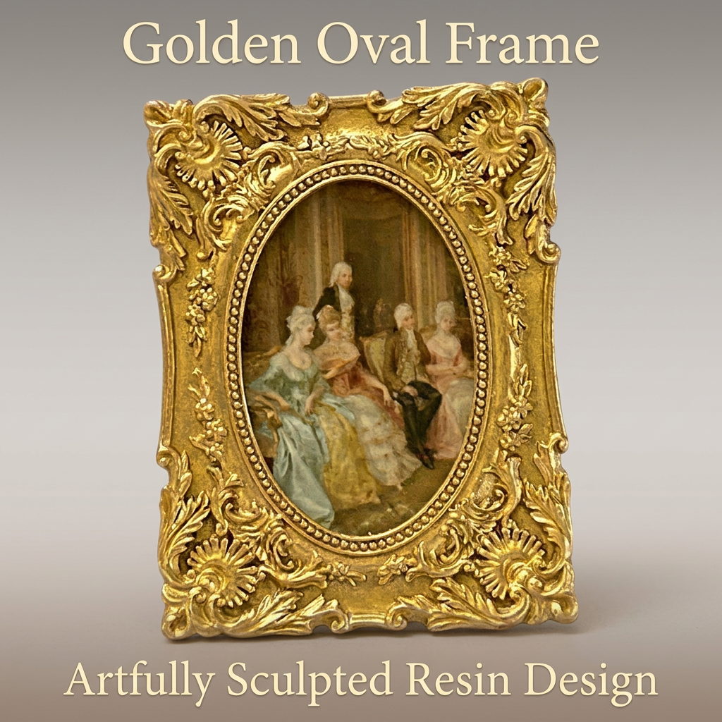 Ornate Gold Oval Photo Frame, Resin Vintage Embossed Picture Frame for Living Room Decoration Hallway, Antique Photo Frame 4x