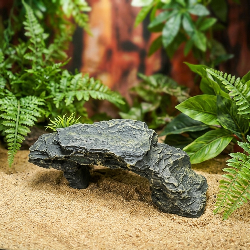 Axolotl Aquarium Accessories and Aquarium Stones, Realistic Design Snake Hide, Multi-functional Vivarium Decoration, Water-Resistant PVC Stone Ramp