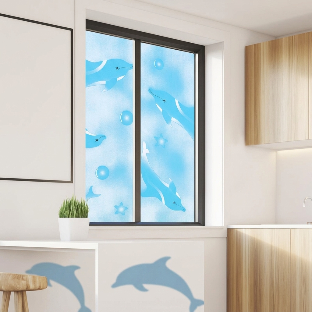 Window Film Privacy with Hot Air Balloons Pattern for Home Office, Frosted Window Film for Living Room, Self-Applied PVC Material