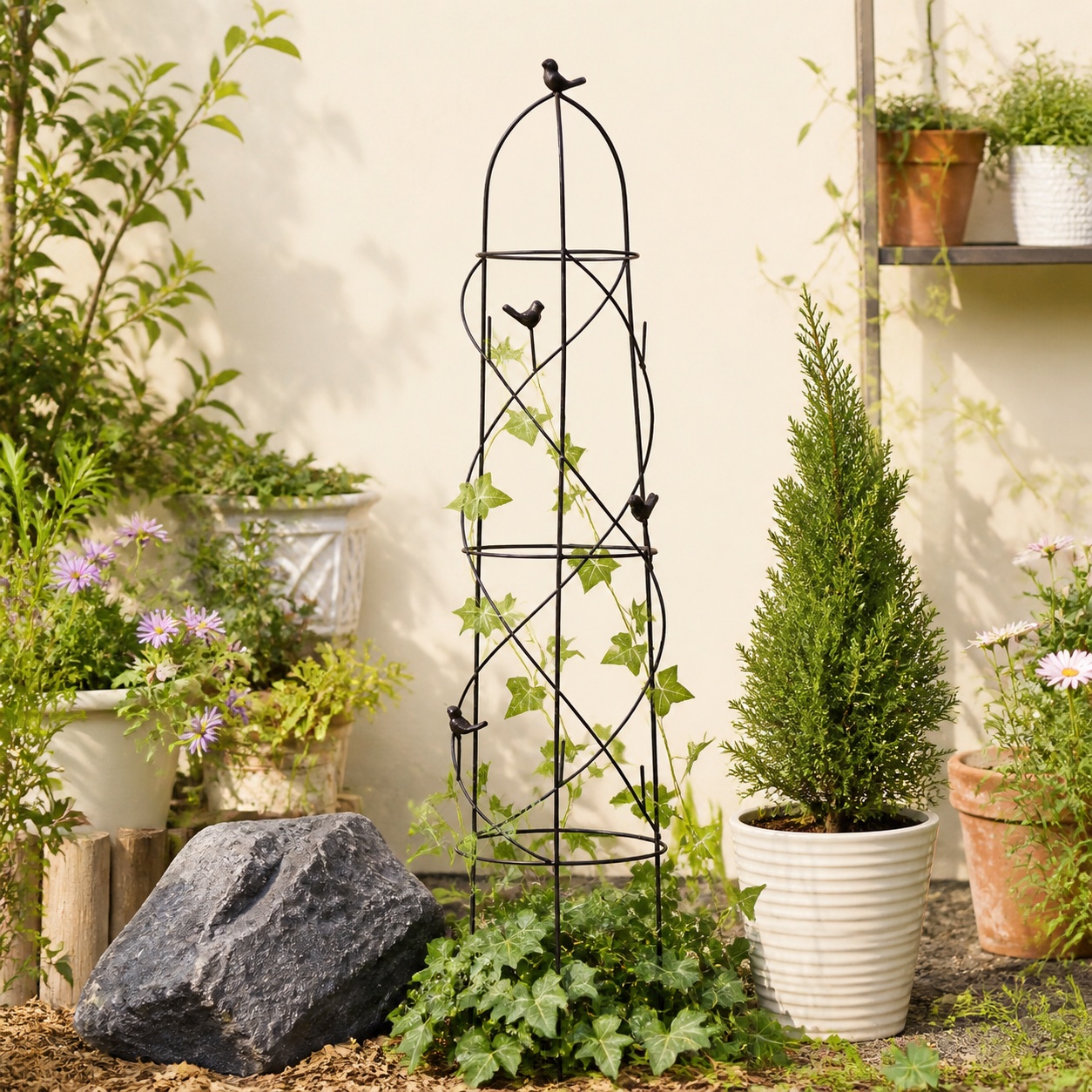 Iron Garden Arch Trellis Obelisk for Clematis, Roses, Climbing Plants, Training, Garden, Gardening Use, Dark Brown