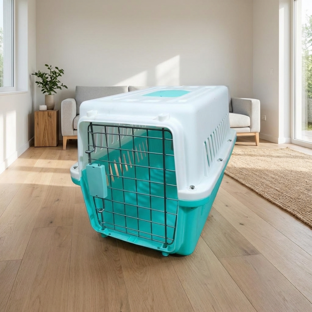 Cat Carrier and Crate with Wheels, Hard Portable Pet Cage and Crate, Includes Base Plate for Secure Car Seat Carrier