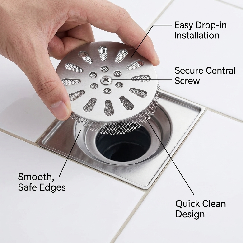 Stainless Steel Floor Drain Strainer for Shower Cover Anti Clog for Homeowners, Round 12cm