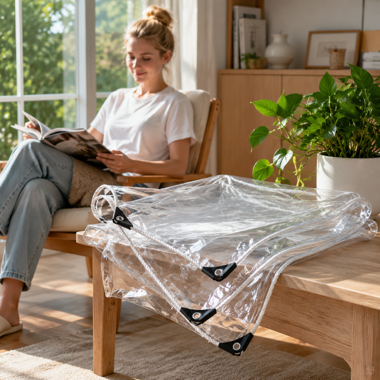 Transparente Plane mit Ösen, Wasserdichte Abdeckplane für Garten & Terrasse - Produktbild 1