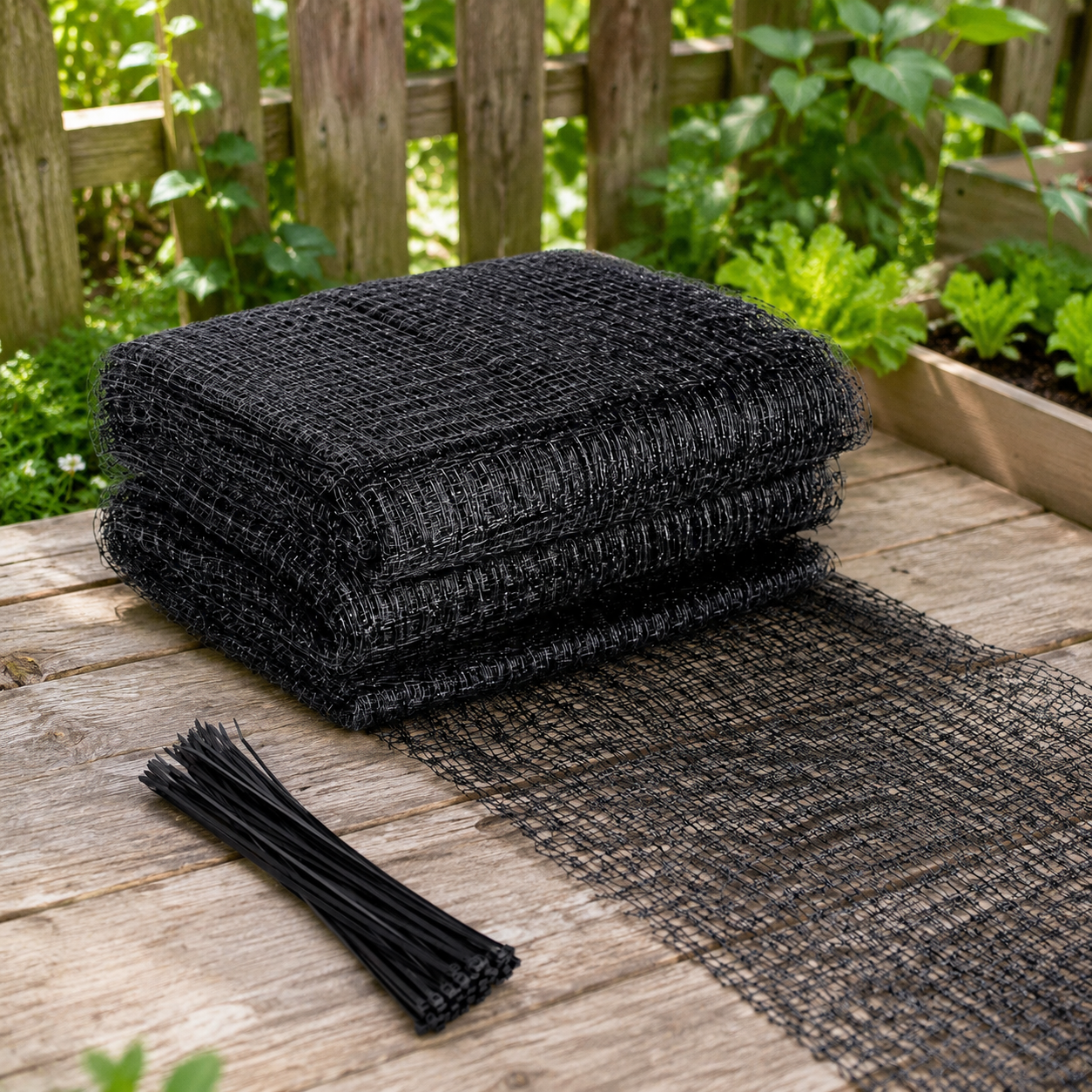 Bird protection net for berry bushes, bird net 10mm mesh size, crop protection net for fruit trees and vegetables, black garden net with 30 cable ties