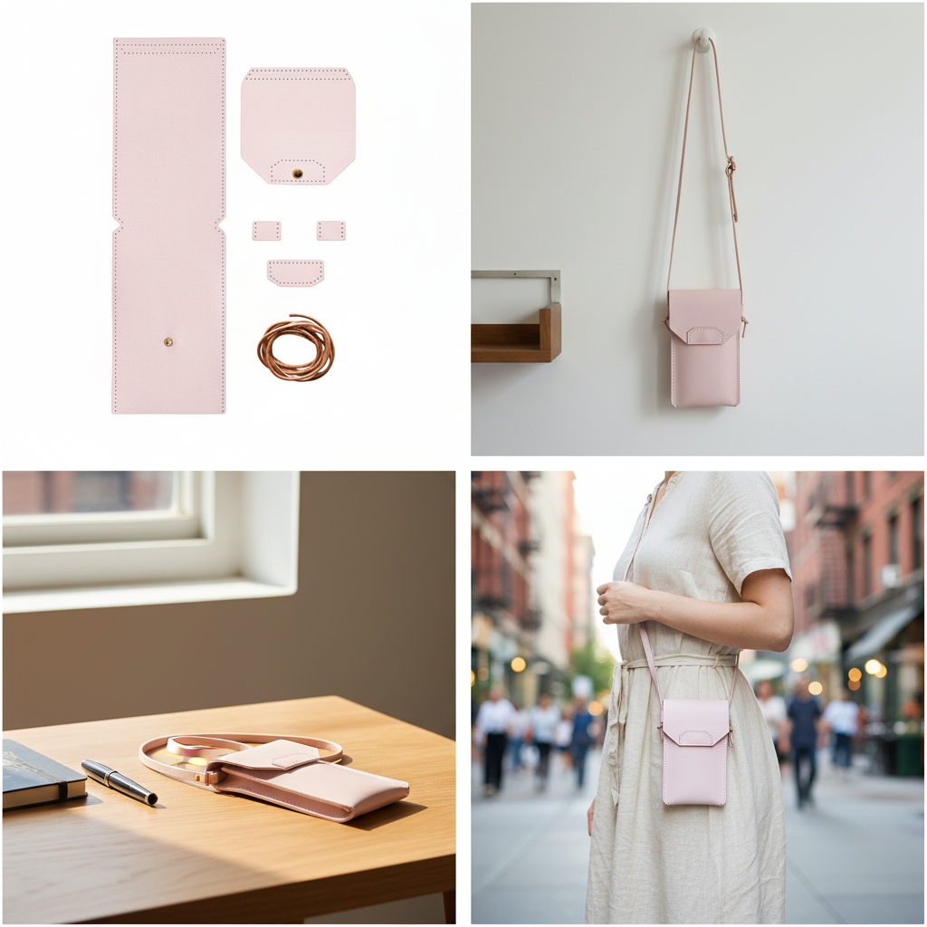 DIY Leather Kit, Woven Design Envelope Bag for Mobile Phones - Produktbild 4