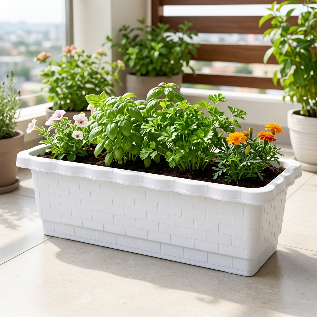 72cm Rectangular Planter Box, Thickened Resin Outdoor Planter Box for Balcony Vegetables, Garden Trough Planter with Drainage Holes