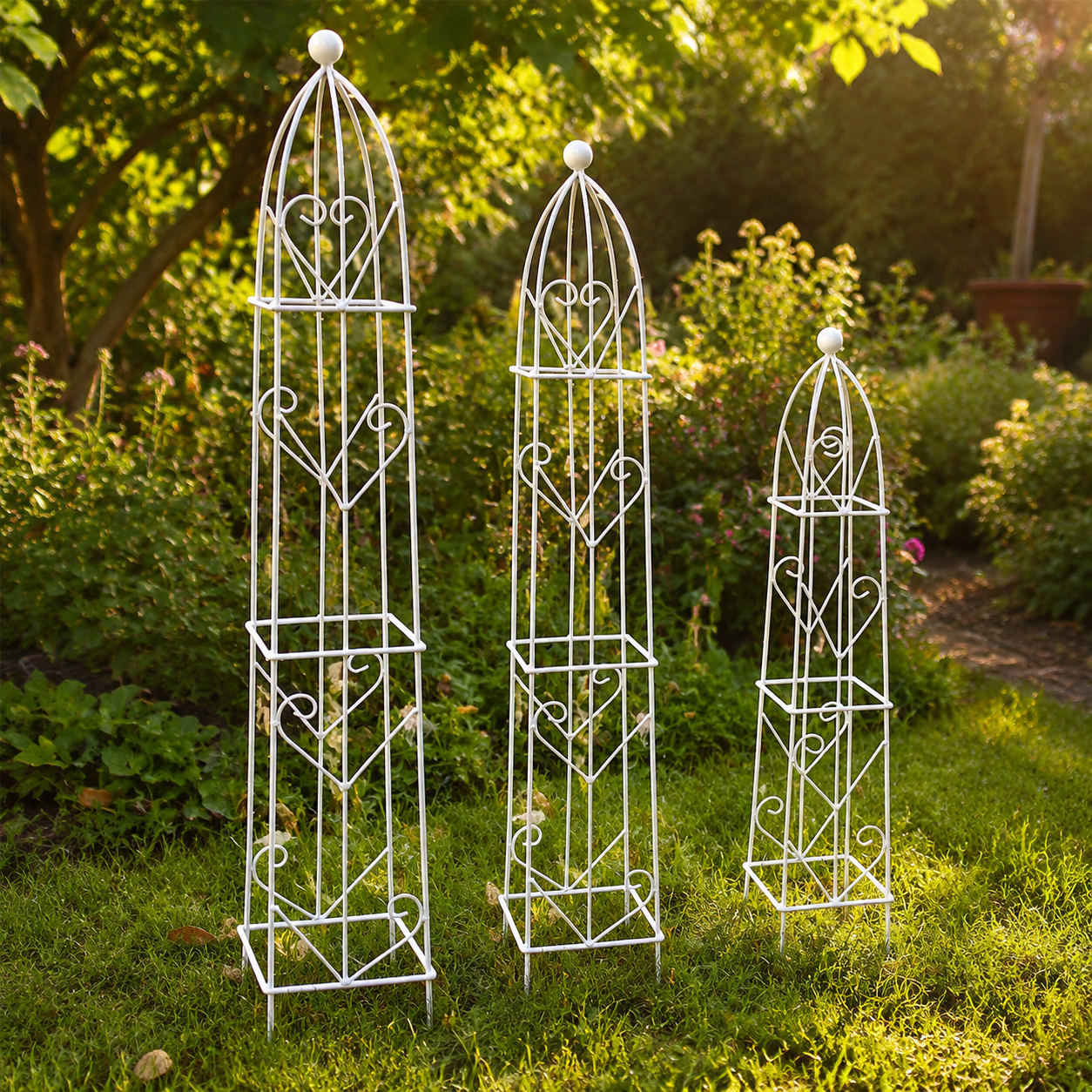 Garden Obelisk Trellis, 3-Piece Metal Trellis Column 105cm, Freestanding for Clematis and Climbing Roses, Conical Design