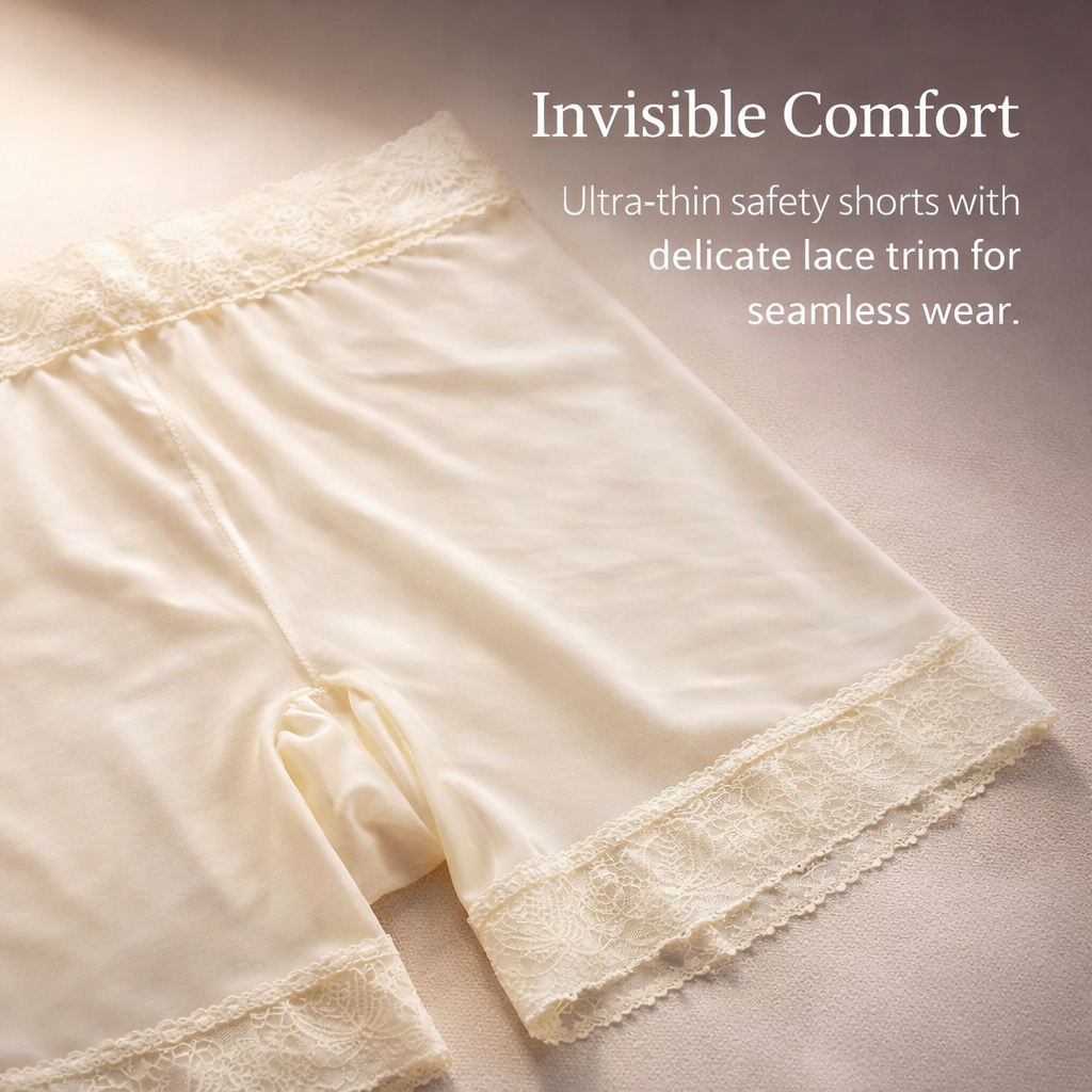 Shorts for Women with Lace Trim and Anti Chafe Design, High Waist Shapewear for Under Skirt Wear, Cycling Style Coverage, Breathable