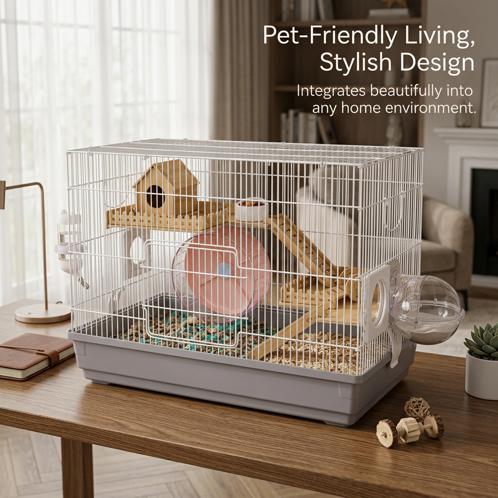 Double Layer Large Hamster Cage 60cm, Syrian Cages and Habitats with Tubes, Modern Design Indoor Pet for Hamsters