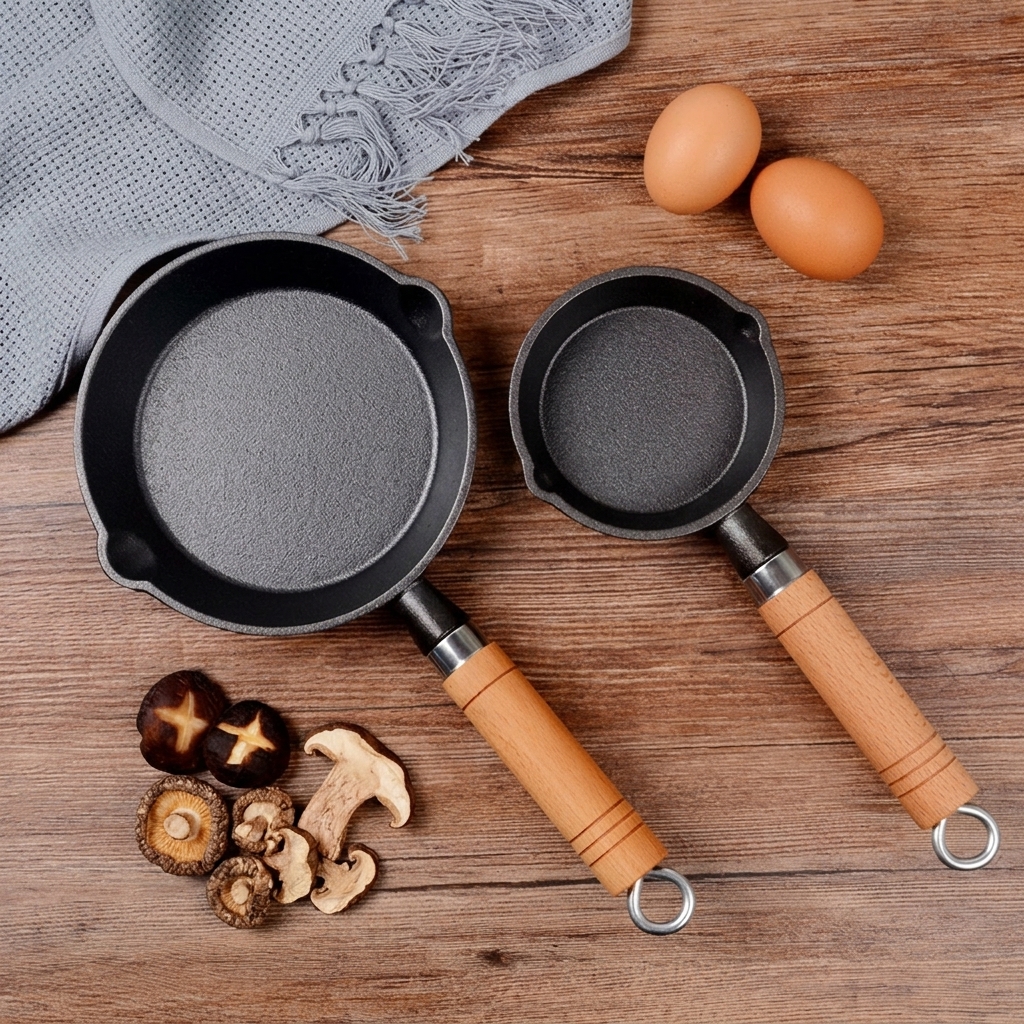 Frying Pan for Induction Hob and Cast Iron Pan Set, Versatile Pancake Pan for Mini Egg Cooking, Mini Frying Pan for One Egg with Handle, 2 Pack