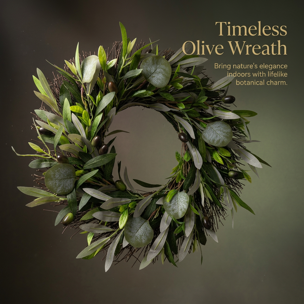 Artificial Olive Wreath for Front Door, Lifelike Greenery Wreath 50cm, Green Olive Wreath for Wedding, Door Wreath Decoration Farmhouse