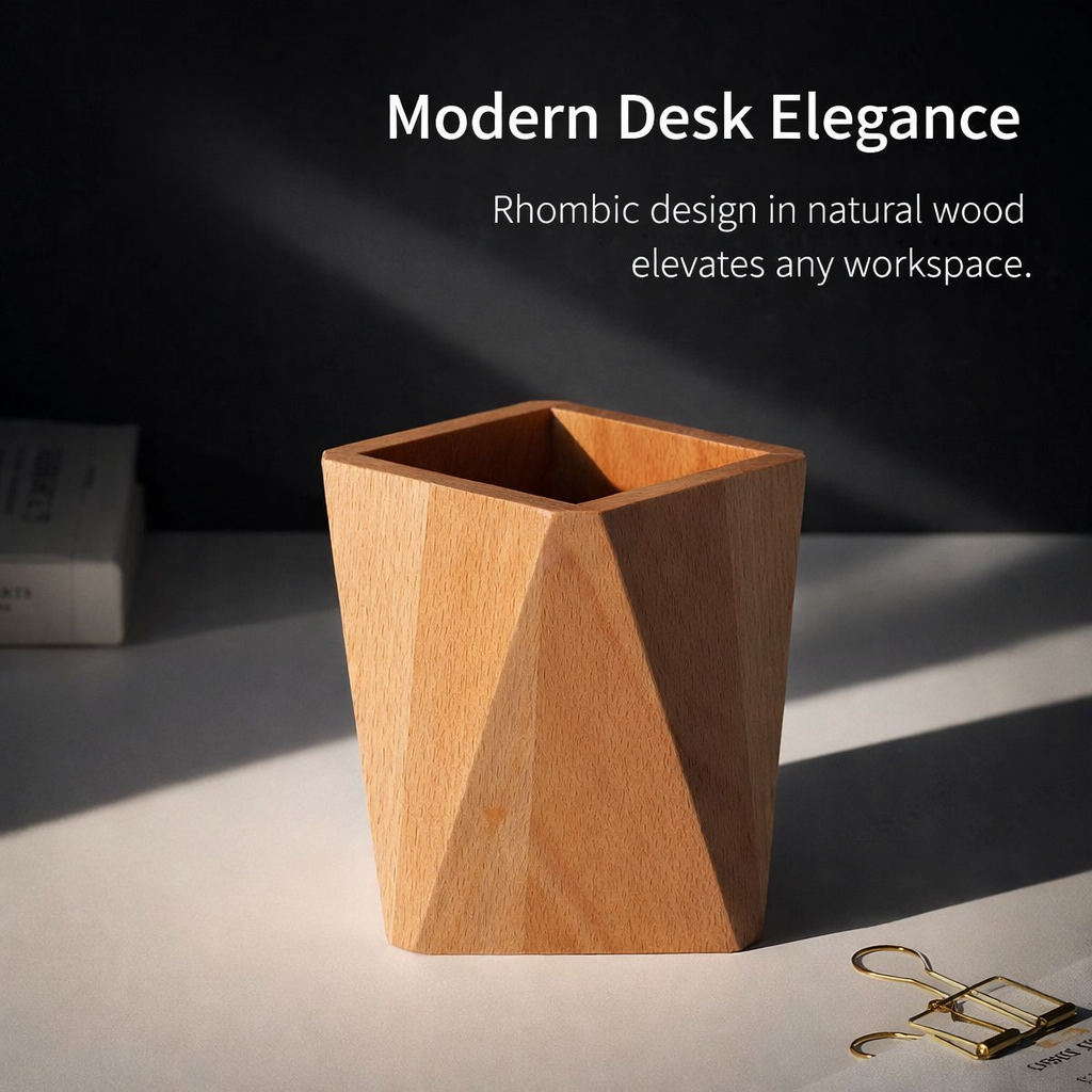 Diamond Shaped Desk Organizer, Wooden Pen Holder for Solid Wood Pencil for Teachers, Desktop Storage for Writing