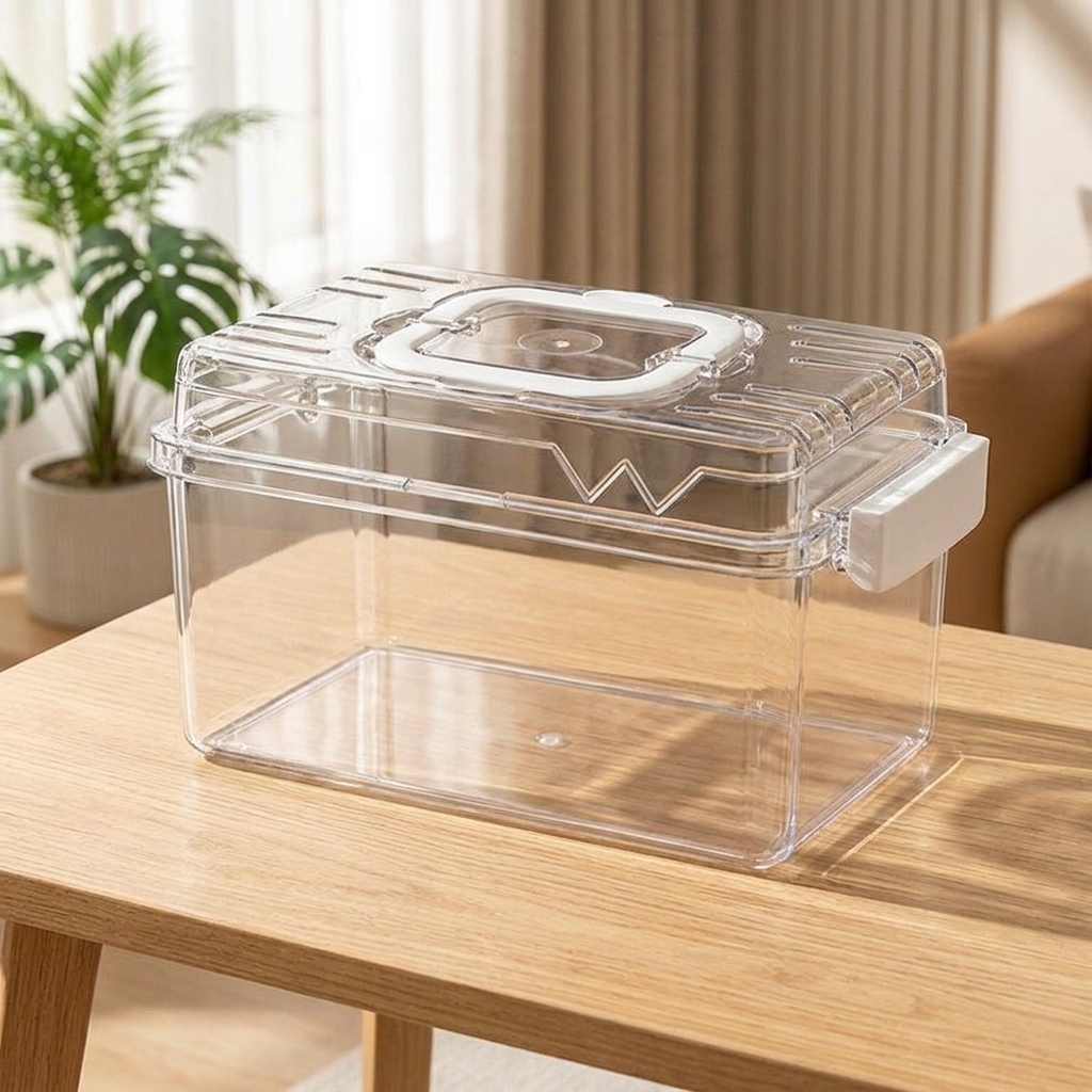 Portable Hamster Carrier and Cage, Full Transparent Acrylic Hamster Habitat Portable Carrier with Handle for Dwarf Hamster and Mice Travel Use