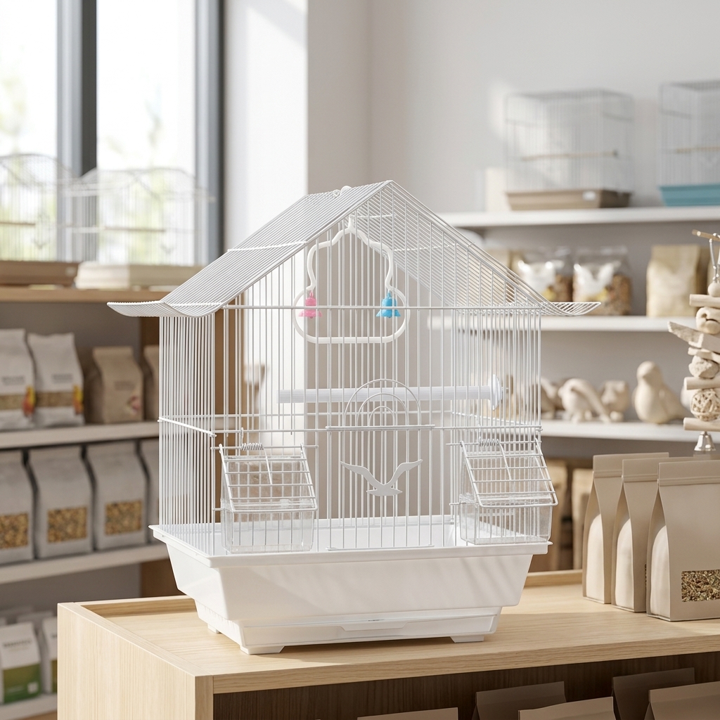 Small Bird Cage with House Roof, Iron Wire Finch Cage for Small Birds, Parakeet Cage with Removable Tray, Budgie Parakeet and Finch Canary Home