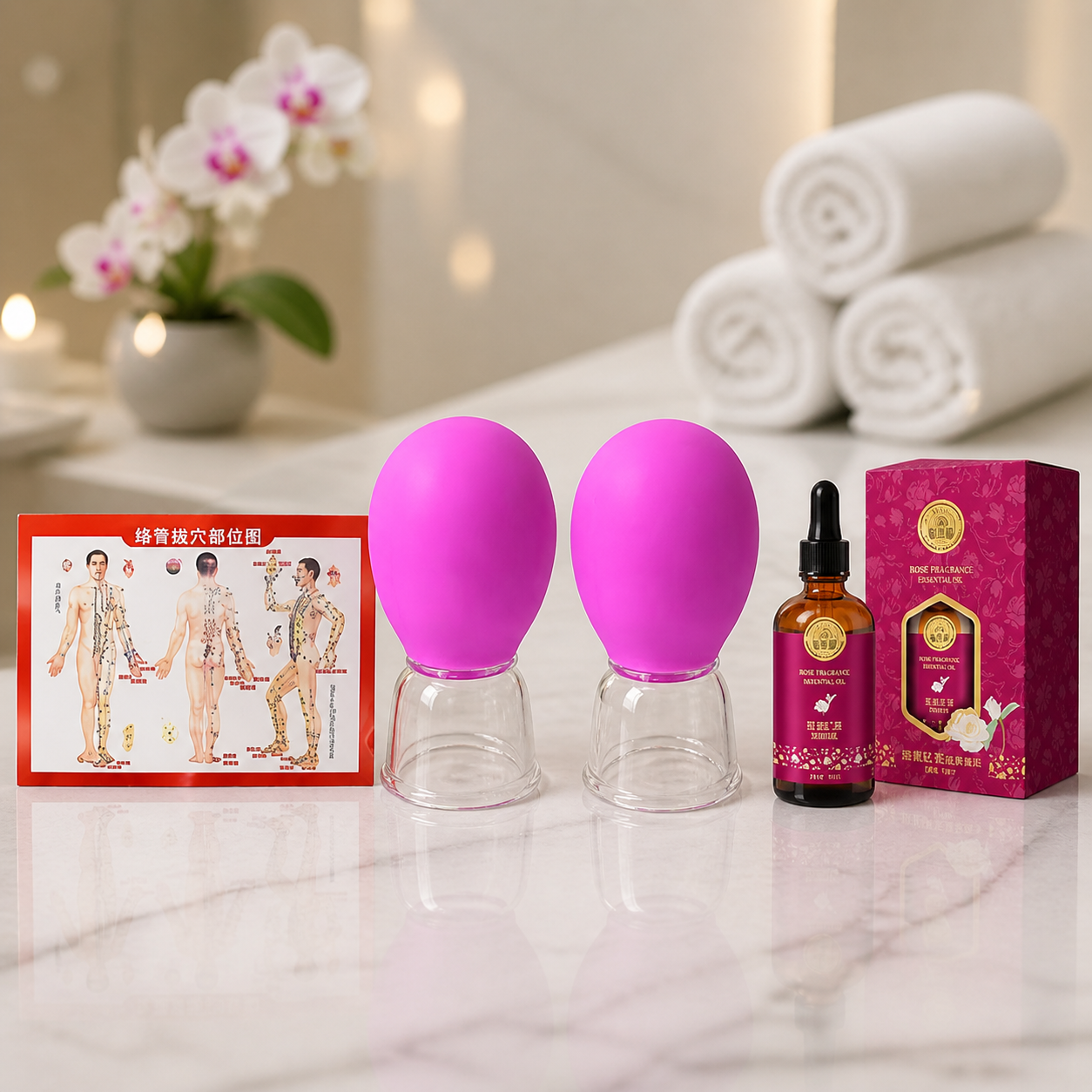 Professional Glass Cupping Set, 2 Piece Facial Cupping, Portable Massage Cupping for Beauty Treatment with 100ml Facial Oil