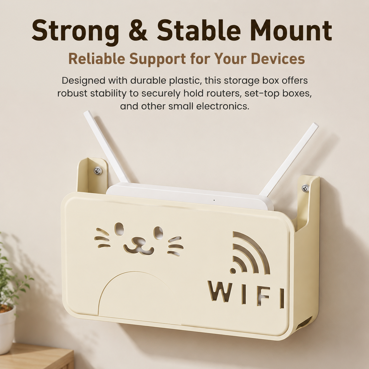 Cartoon Cat Router Storage Box, No-Drill Wall-Mounted Cable Management Box,